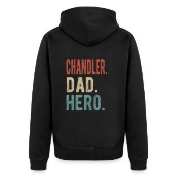 Chandler Dad Hero - Unisex Premium Organic Zip Hoodie - black - Back - Nico (187cm)