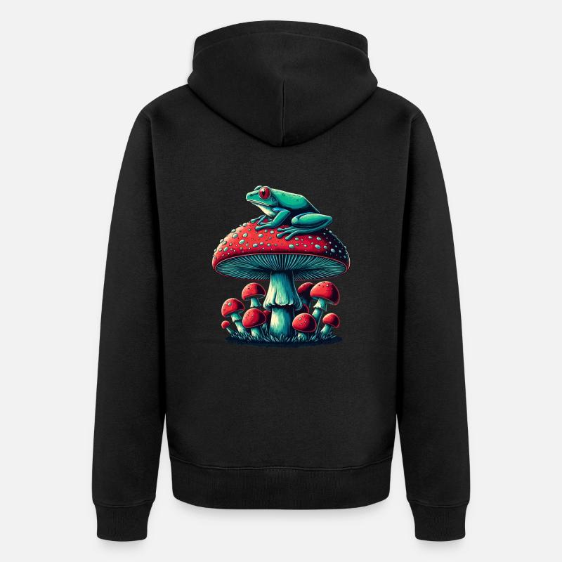 Grenouille mystique et champignon - Veste à capuche bio Premium Unisexe - noir