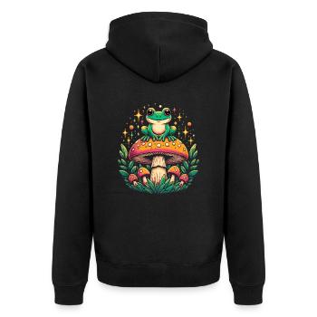 Cottagecore esthétique Vintage forêt champignon grenouille - Veste à capuche bio Premium Unisexe - noir - Dos - Nico (187cm)