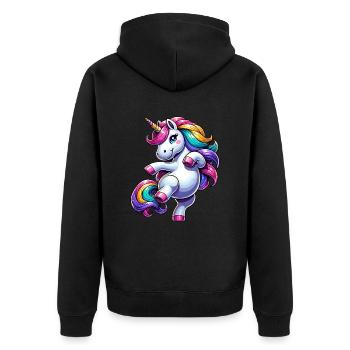 Licorne potelée Kawaii coloré dansant Licorne - Veste à capuche bio Premium Unisexe - noir - Dos - Nico (187cm)