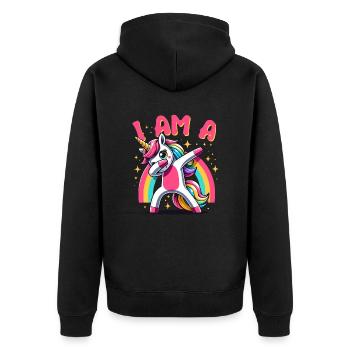 Einhorn Dabbing Niedlicher Regenbogen Ich bin ein Einhorn - Unisex Premium Bio Zip Hoodie - Schwarz - Hinten - Nico (187cm)