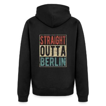 Direkt aus Berlin raus - Unisex Premium Bio Zip Hoodie - Schwarz - Hinten - Nico (187cm)