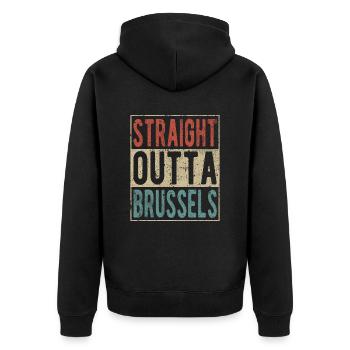 Direkt aus Brüssel - Unisex Premium Bio Zip Hoodie - Schwarz - Hinten - Nico (187cm)