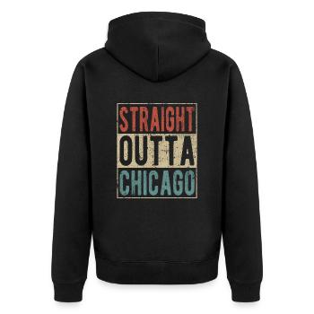 Direkt aus Chicago - Unisex Premium Bio Zip Hoodie - Schwarz - Hinten - Nico (187cm)