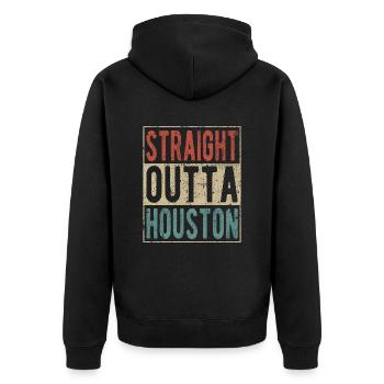 Direkt aus Houston heraus - Unisex Premium Bio Zip Hoodie - Schwarz - Hinten - Nico (187cm)