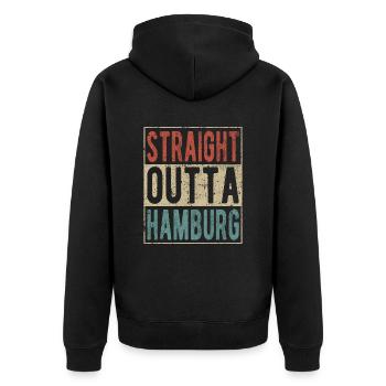 Tout droit sorti de Hambourg - Veste à capuche bio Premium Unisexe - noir - Dos - Nico (187cm)