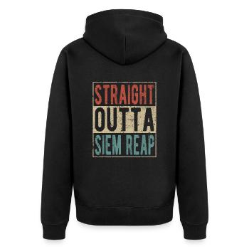 Direkt aus Siem Reap - Unisex Premium Bio Zip Hoodie - Schwarz - Hinten - Nico (187cm)