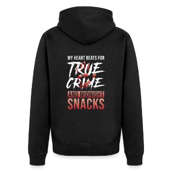 True Crime Addicted - Unisex Premium Organic Zip Hoodie - black - Back - Nico (187cm)