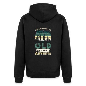 Wanderabenteuer Wanderer Geschenk Bergwald - Unisex Premium Bio Zip Hoodie - Schwarz - Hinten - Nico (187cm)
