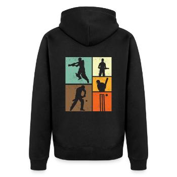 Vintage Cricket Spieler Design im Retro-Stil für - Unisex Premium Bio Zip Hoodie - Schwarz - Hinten - Nico (187cm)