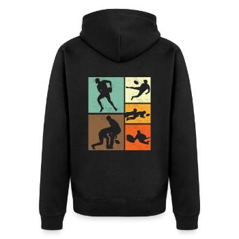 Design de joueur de Rugby Vintage rétro - Veste à capuche bio Premium Unisexe - noir - Dos - Nico (187cm)