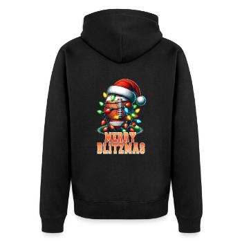 American Football Frohe Blitzmas Festliche Weihnachten - Unisex Premium Bio Zip Hoodie - Schwarz - Hinten - Nico (187cm)