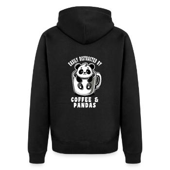 Pandas & Kaffee leicht ablenkbar Kaffee Panda - Unisex Premium Bio Zip Hoodie - Schwarz - Hinten - Nico (187cm)
