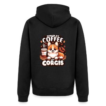 Corgis & Coffee Fueled By Coffee and Corgis - Unisex Premium Organic Zip Hoodie - black - Back - Nico (187cm)