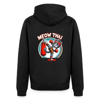 Muay Thai Kampfkunst Katze Miau Thai Thai Boxen - Unisex Premium Bio Zip Hoodie - Schwarz - Hinten - Nico (187cm)
