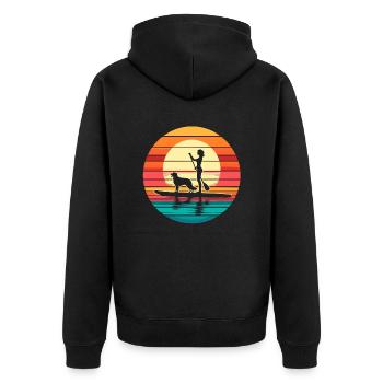 Stand Up Paddle Retro Vintage Hund Frau SUP - Unisex Premium Bio Zip Hoodie - Schwarz - Hinten - Nico (187cm)