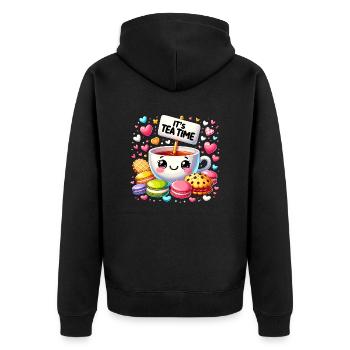 Thé Kawaii Mignon Amateur de Thé Cookie Gâteau Tea Time - Veste à capuche bio Premium Unisexe - noir - Dos - Nico (187cm)