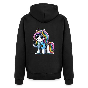 Einhorn Regenbogen Niedliches Einhorn Sicherheit - Unisex Premium Bio Zip Hoodie - Schwarz - Hinten - Nico (187cm)