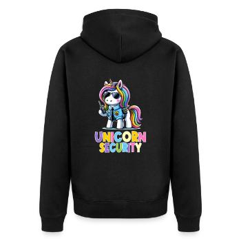 Einhorn Regenbogen Niedliches Einhorn Sicherheit - Unisex Premium Bio Zip Hoodie - Schwarz - Hinten - Nico (187cm)