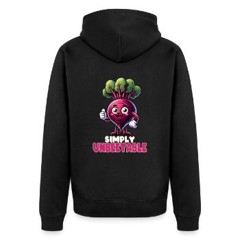 Rote Bete Rote Bete vegan einfach unbeetable veggie - Unisex Premium Bio Zip Hoodie - Schwarz - Hinten - Nico (187cm)