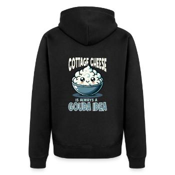 Hüttenkäse Gouda Idee - Unisex Premium Bio Zip Hoodie - Schwarz - Hinten - Nico (187cm)