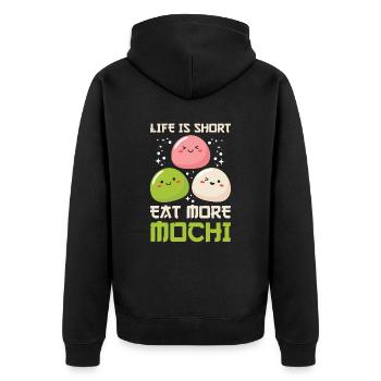 Chemise Kawaii Mochi Lover - La vie est courte Eat More - Veste à capuche bio Premium Unisexe - noir - Dos - Nico (187cm)