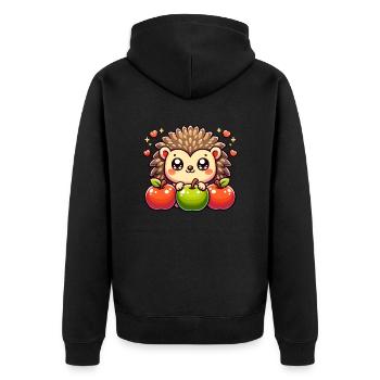 Igel mit Äpfeln Einzigartiges Naturdesign - Unisex Premium Bio Zip Hoodie - Schwarz - Hinten - Nico (187cm)