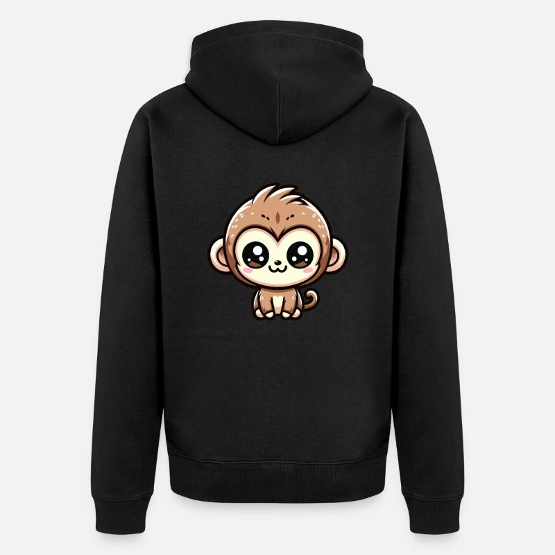Kawaii Monkey Bébé Singe - Veste à capuche bio Premium Unisexe - noir