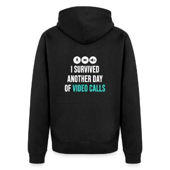 Remote-Mitarbeiter Lustige Idee Videoanrufe Besprechungen - Unisex Premium Bio Zip Hoodie - Schwarz - Hinten - Nico (187cm)