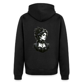 Elegante Gothic-Dame: Viktorianische Anmut - Unisex Premium Bio Zip Hoodie - Schwarz - Hinten - Nico (187cm)