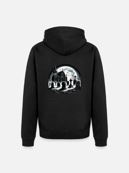 Moonlit Gothic Graveyard: Eerie Night Scene - Unisex Premium Organic Zip Hoodie - black