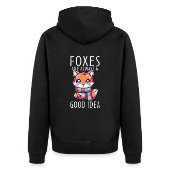 Charmanter Kawaii-Fuchs mit Schalgrafik - Unisex Premium Bio Zip Hoodie - Schwarz - Hinten - Nico (187cm)