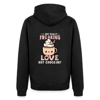 Warme Kawaii Heiße Schokolade Liebhaber Genuss Perfekt - Unisex Premium Bio Zip Hoodie - Schwarz - Hinten - Nico (187cm)