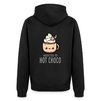 Kawaii Heiße Schokolade Liebhaber Gemütlicher Winterabend - Unisex Premium Bio Zip Hoodie - Schwarz - Hinten - Nico (187cm)