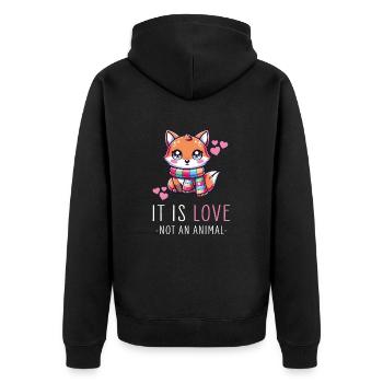 Kawaii Fuchs mit Schal Kunst - Es ist Liebe nicht an - Unisex Premium Bio Zip Hoodie - Schwarz - Hinten - Nico (187cm)
