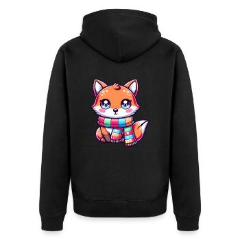 Niedlicher Fuchs mit Schal Fuchs Liebhaber Kawaii Fox - Unisex Premium Bio Zip Hoodie - Schwarz - Hinten - Nico (187cm)