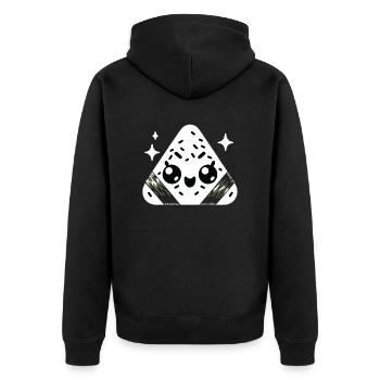 Entzückende Kawaii Onigiri Japanische Reisbällchen - Unisex Premium Bio Zip Hoodie - Schwarz - Hinten - Nico (187cm)