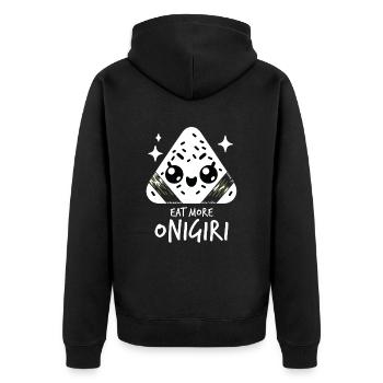 Niedliche Kawaii Onigiri Japanische Reisbällchen Grafik - Unisex Premium Bio Zip Hoodie - Schwarz - Hinten - Nico (187cm)