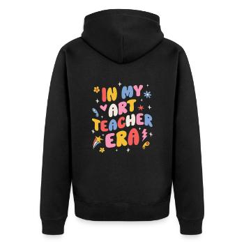 In der Ära meines Kunstlehrers Groovy - Unisex Premium Bio Zip Hoodie - Schwarz - Hinten - Nico (187cm)