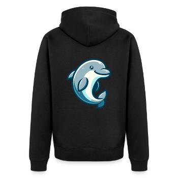Delphin-Figur - Unisex Premium Bio Zip Hoodie - Schwarz - Hinten - Nico (187cm)
