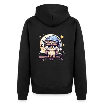 Eule Schlummertrunk Schlafeule Vollmond - Unisex Premium Bio Zip Hoodie - Schwarz - Hinten - Nico (187cm)