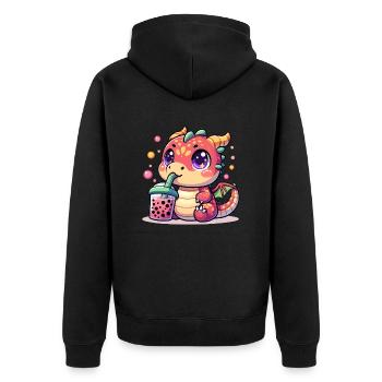 Boba Tee Drache Kawaii - Unisex Premium Bio Zip Hoodie - Schwarz - Hinten - Nico (187cm)