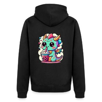 Boba Tee Drache Kawaii - Unisex Premium Bio Zip Hoodie - Schwarz - Hinten - Nico (187cm)