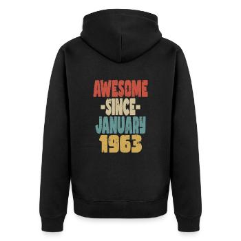 Génial janvier 1963 - Veste à capuche bio Premium Unisexe - noir - Dos - Nico (187cm)