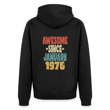 Génial janvier 1976 - Veste à capuche bio Premium Unisexe - noir - Dos - Nico (187cm)