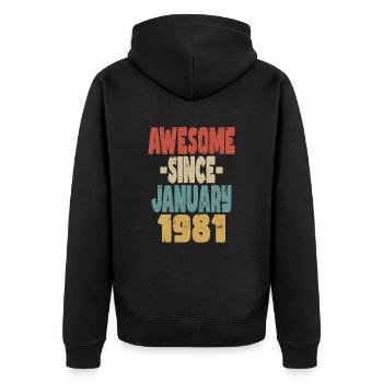 Fantastischer Januar 1981 - Unisex Premium Bio Zip Hoodie - Schwarz - Hinten - Nico (187cm)