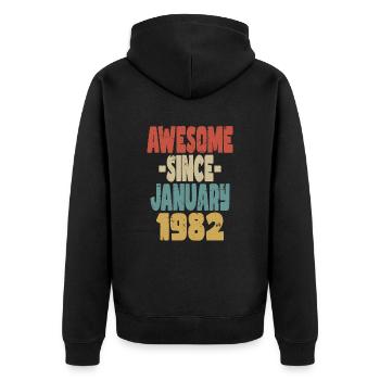 Génial janvier 1982 - Veste à capuche bio Premium Unisexe - noir - Dos - Nico (187cm)