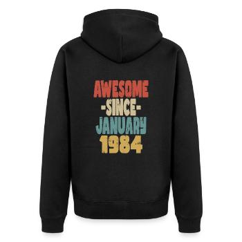 Génial janvier 1984 - Veste à capuche bio Premium Unisexe - noir - Dos - Nico (187cm)