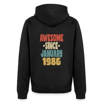 Génial janvier 1986 - Veste à capuche bio Premium Unisexe - noir - Dos - Nico (187cm)