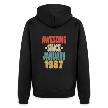 Génial janvier 1987 - Veste à capuche bio Premium Unisexe - noir - Dos - Nico (187cm)